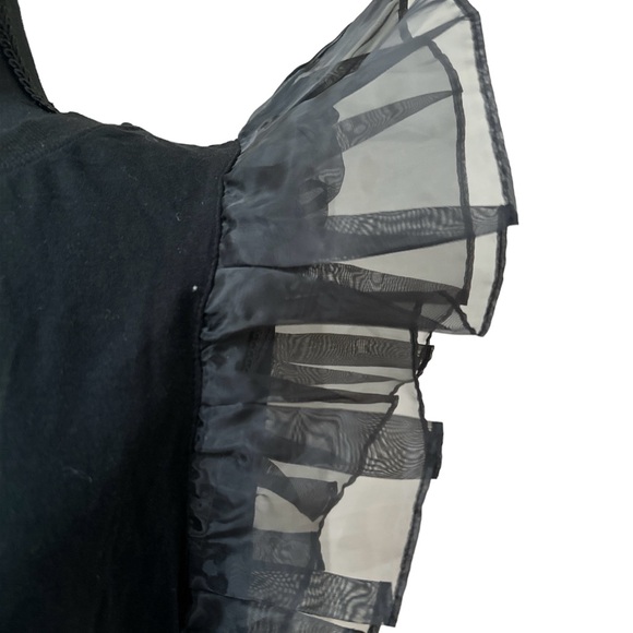 Alice & Olivia black tank with ruffle organza sleeve. Retail $225.  Size L - Picture 9 of 11